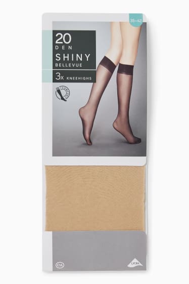 Women - Multipack of 3 - sheer knee highs - 20 denier - beige