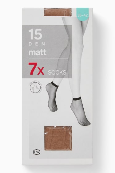 Dámské - Multipack 7 ks - silonové ponožky - 15 DEN - hnědá