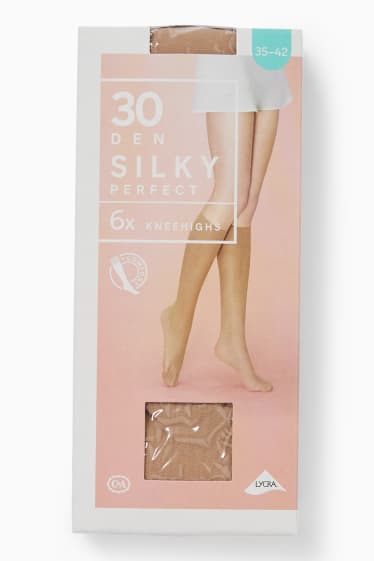 Damen - Multipack 6er - Feinkniestrümpfe - Komfortbund - 30 DEN - hellbeige