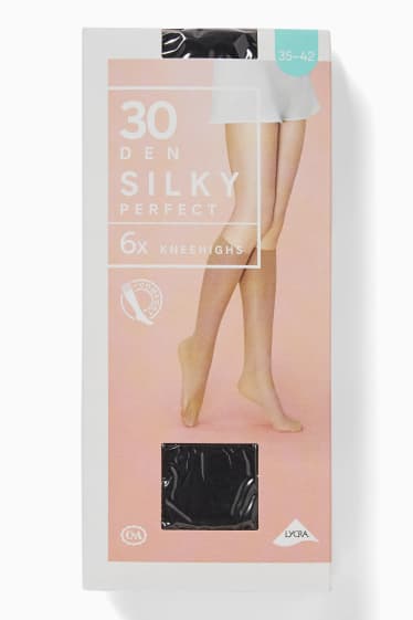 Women - Multipack of 6 - sheer knee highs - 30 denier  - black