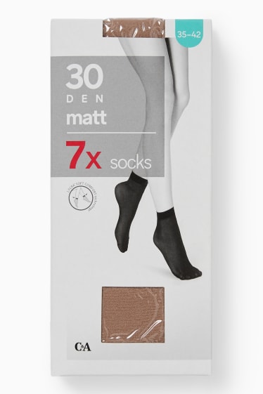Dámské - Multipack 7 ks - silonové ponožky - 30 DEN - světle hnědá