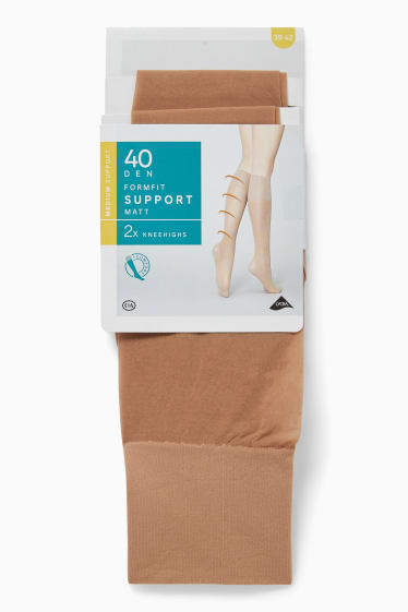 Damen - Multipack 2er - Feinkniestrümpfe - Komfortbund - 40 DEN - beige