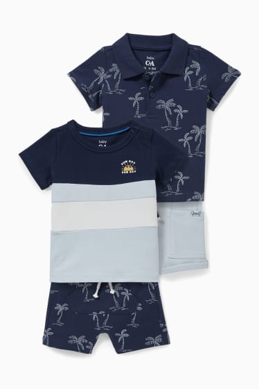 Bébés - Ensemble - polo, T-shirt et 2 shorts en molleton pour bébé - bleu clair