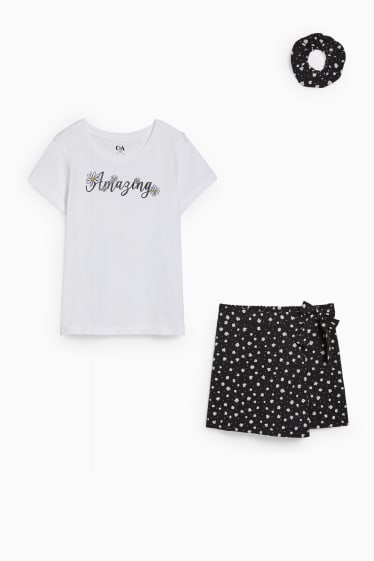 Children - Set - short sleeve T-shirt, skort and scrunchie - 3 piece - white