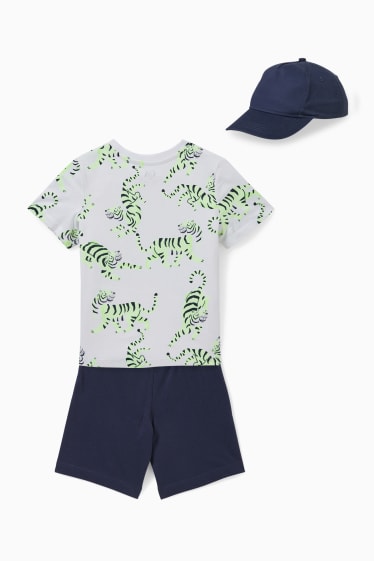 Bambini - Set - maglia a maniche corte, shorts di felpa e cappellino da baseball - 3 pezzi - blu scuro