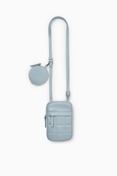 Damen - Set - Handytasche und Portemonnaie - Lederimitat - 2 teilig - hellblau