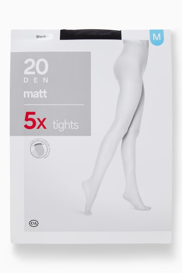 Women - Multipack of 5 - sheer tights - 20 denier - black