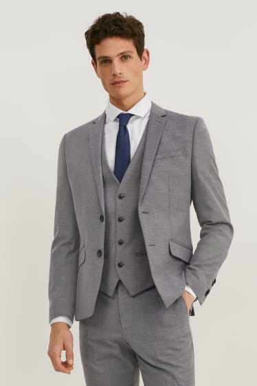 Herren - Anzug mit Krawatte - Body Fit - Stretch - 4 teilig - grau