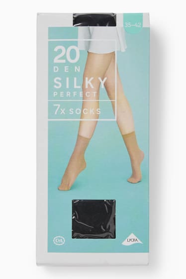 Mujer - Pack de 7 - calcetines de media cortos - 20 DEN - negro