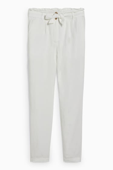 Femei - Pantaloni de stofă - talie înaltă - tapered fit - amestec de in - alb