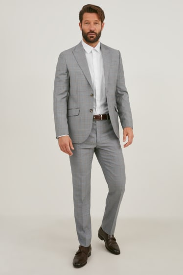 Uomo - Pantaloni coordinabili in lana vergine - regular fit - a quadretti - grigio