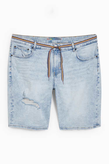 Hombre - CLOCKHOUSE - shorts vaqueros con cinturón - PRIDE - vaqueros - azul claro