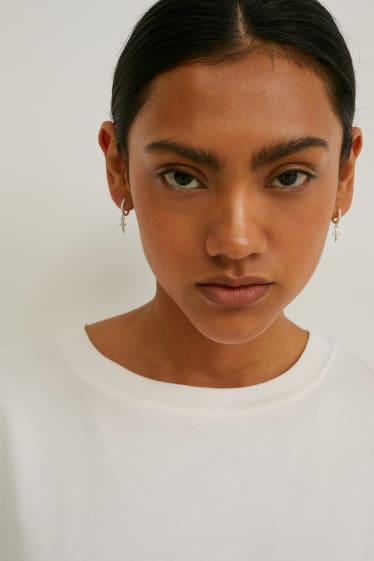 Women - SIX - set - hoop earrings - silver-plated - 2 piece - silver