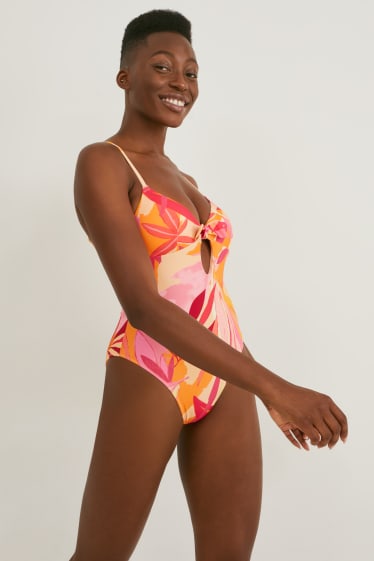 Women - Swimsuit with knot detail - padded - LYCRA® XTRA LIFE™ - orange