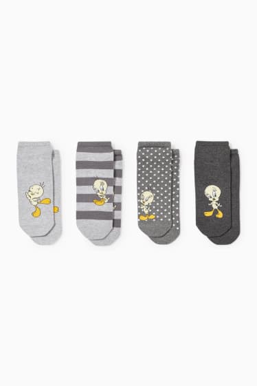 Femmes - Lot de 4 paires - chaussettes de sport à motif - Looney Tunes - gris clair chiné