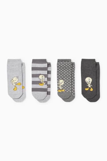 Damen - Multipack 4er - Sneakersocken mit Motiv - Looney Tunes - hellgrau-melange