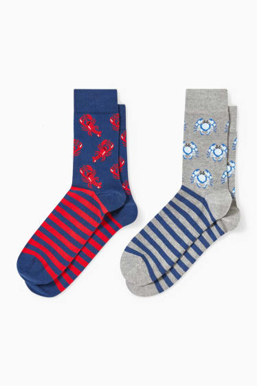 Heren - Set van 2 paar - sokken met motief - schaaldieren - LYCRA® - blauw / grijs