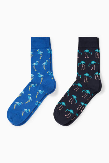 Men - Multipack of 2 - socks with motif - flamingos - blue