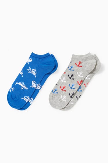 Men - Multipack of 2 - trainer socks with motif - nautical - LYCRA® - blue / gray