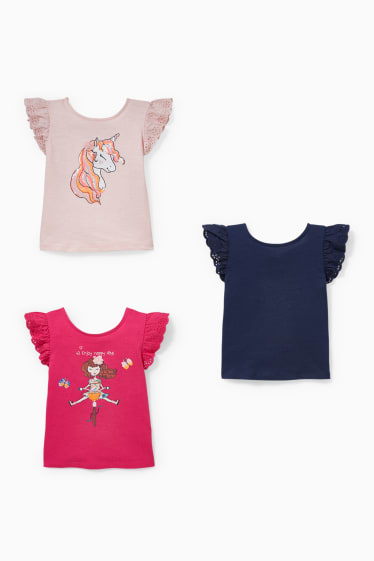 Kinder - Multipack 3er - Kurzarmshirt mit Knotendetail - rosa