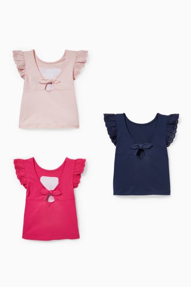 Kinder - Multipack 3er - Kurzarmshirt mit Knotendetail - rosa