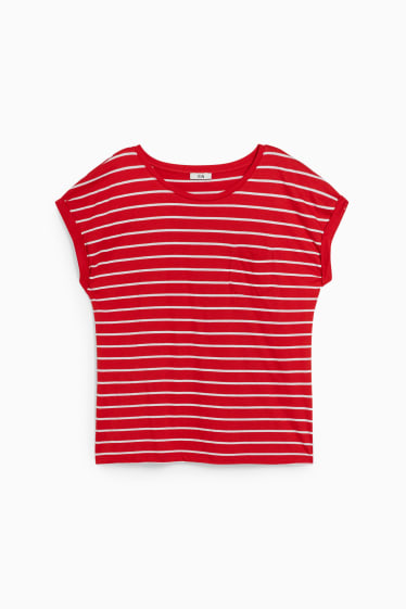 Dámské - Tričko - pruhované - červená