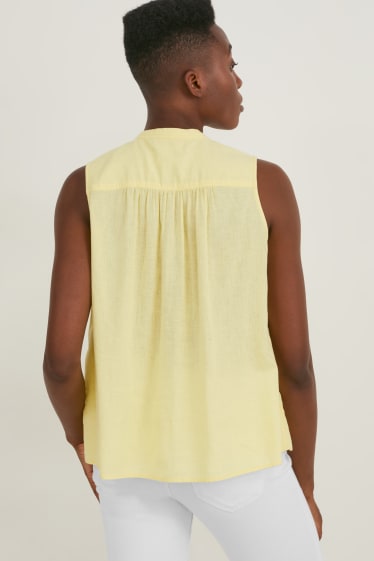 Kobiety - Top bluzkowy - miks lniany - jasnożółty