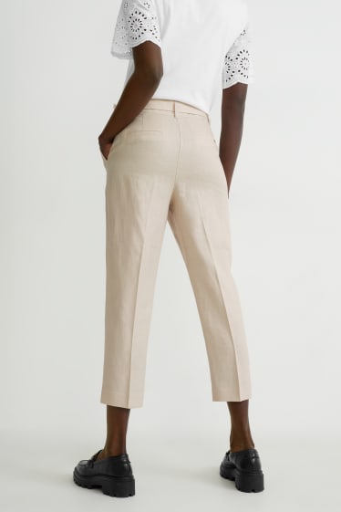 Dames - Linnen broek - high waist - slim fit - beige