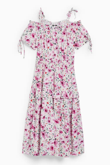 Dámské - Šaty fit & flare - s květinovým vzorem - bílá/růžová