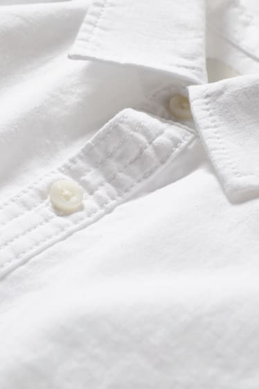 Men - Shirt - regular fit - kent collar - linen blend - white