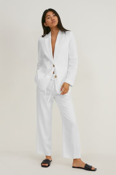 Women - Linen business trousers - straight fit - white