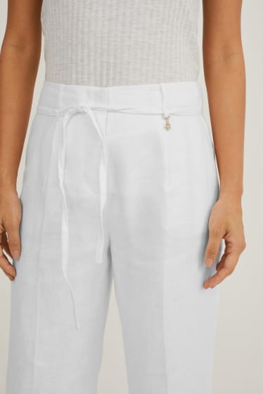 Women - Linen business trousers - straight fit - white