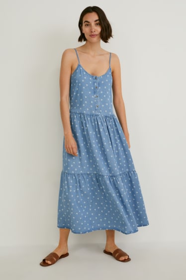 Femmes - Robe - à fleurs - jean bleu clair