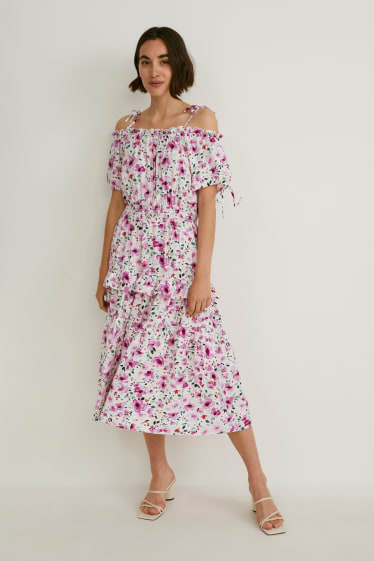 Women - Fit & flare dress - floral - white / rose