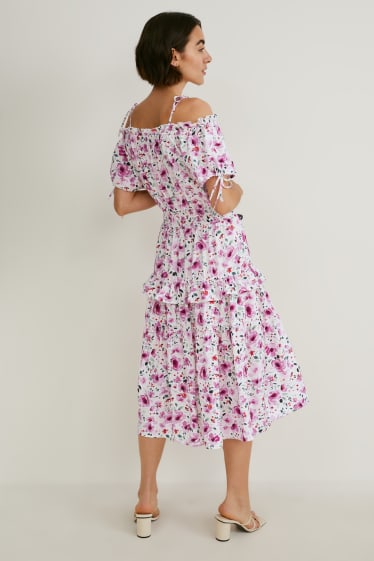 Mujer - Vestido fit & flare - de flores - blanco / rosa