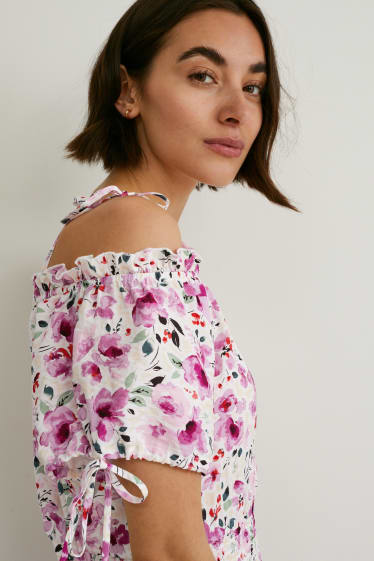 Women - Fit & flare dress - floral - white / rose