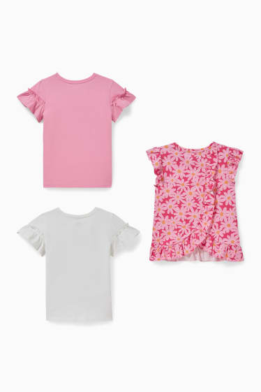 Copii - Multipack 3 buc. - tricou cu mânecă scurtă - aspect lucios - roz