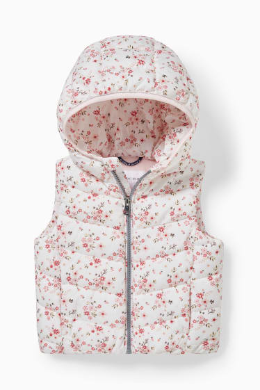 Babies - Baby quilted gilet with hood - floral - white