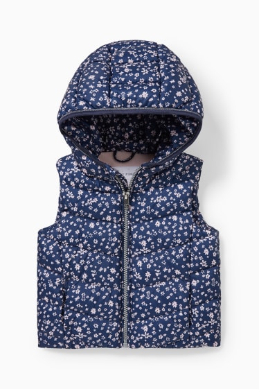 Babies - Baby quilted gilet with hood - floral - dark blue