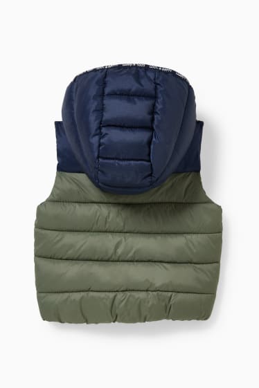 Babies - Baby quilted gilet with hood - striped - dark green