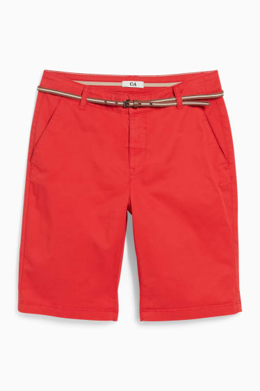 Dames - Korte broek met riem - rood