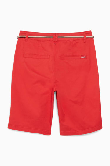 Dames - Korte broek met riem - rood