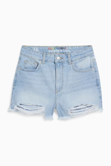 Adolescenți și tineri - CLOCKHOUSE - pantaloni scurți de blugi - talie înaltă - PRIDE - denim-albastru deschis