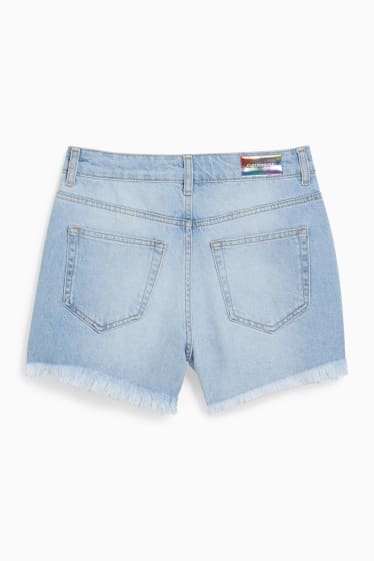 Adolescenți și tineri - CLOCKHOUSE - pantaloni scurți de blugi - talie înaltă - PRIDE - denim-albastru deschis