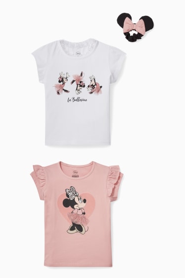 Dětské - Minnie Mouse - souprava - 2 trička s krátkým rukávem a scrunchie gumička do vlasů - 3dílná - růžová