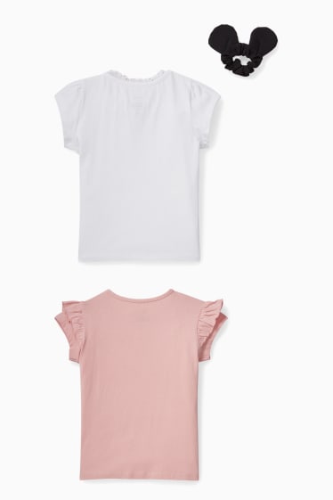 Niños - Minnie Mouse - set - 2 camisetas de manga corta y coletero - 3 piezas - rosa