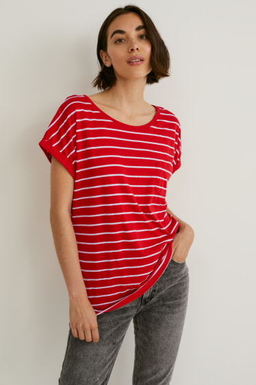 Donna - T-shirt - a righe - rosso