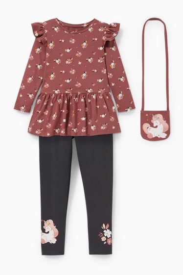 Enfants filles - Ensemble - haut à manches longues, leggings et sac - 3 pièces - bordeaux