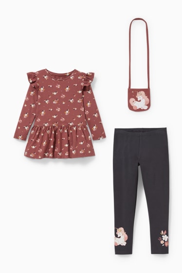 Enfants filles - Ensemble - haut à manches longues, leggings et sac - 3 pièces - bordeaux