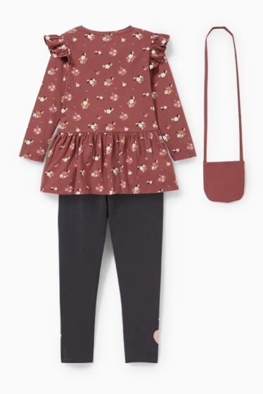 Bambini - Set - maglia a maniche lunghe, leggings e borsa - 3 pezzi - bordeaux